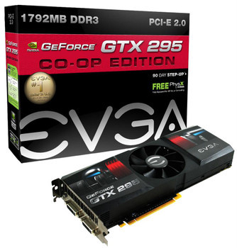 017-P3-1295-R1-lg__13796.1536653135__13634.1696339621.jpg 017-P3-1295-R1 | EVGA | GeForce GTX 295 CO-OP Edition 1729MB 896-Bit DDR3 PCI Express 2.0 x16 Dual DVI Video Graphics Card - Image 1