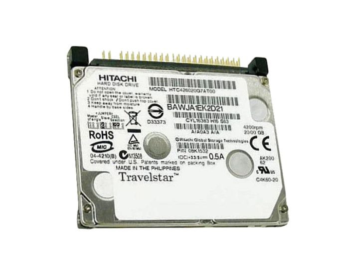08k1532-o_cob50y6krubzkwcz__49459.1696345130.jpg 08K1532 | HGST | Travelstar C4K60 Htc426020G7At00 20Gb 4200Rpm Ide Ultra Ata/100 (Ata-6) 2Mb Cache 1.8-Inch Hard Drive - Image 1