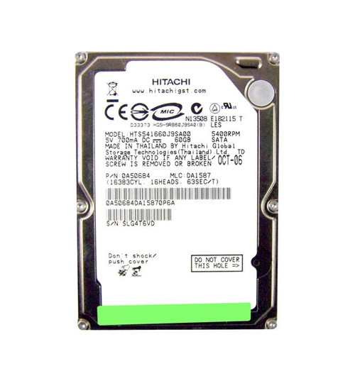 0a50684-o_tbnz7wo3cblgnsk3__73992.1696345855.jpg 0A50684 | HITACHI | TRAVELSTAR 5K160 SERIES 40GB 5400RPM SATA 1.5GB/S 8MB CACHE 7-PIN 2.5-INCH HARD DRIVE - Image 1