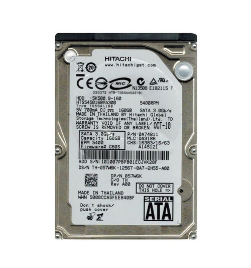 0a74811-o_sunfb6abte5kgfha__52057.1696345926.jpg 0A74811 | HITACHI | TRAVELSTAR 5K500.B SERIES 160GB 5400RPM SATA 3GB/S 8MB CACHE 2.5-INCH HARD DRIVE - Image 1