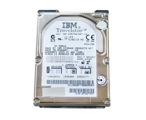 13N6800__96227.1694782220.jpg 13N6800 | IBM | Travelstar 5K80 40GB 5400RPM ATA-100 8MB Cache 2.5-inch Hard Drive - Image 1