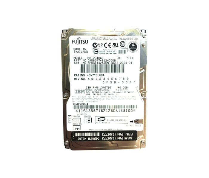 13n6716_wskhkebwqnc6nlur__93211.1696345189.jpg 13N6716 | IBM | LENOVO 40GB 5400RPM ATA-100 IDE 2.5-INCH LAPTOP HARD DISK DRIVE - Image 1