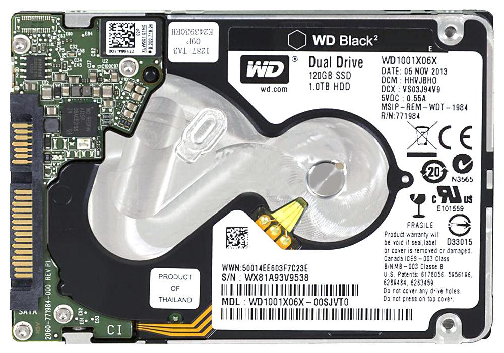 269fc018d0c46f1c191bc1cbbde78cde__55650.1698766687.jpg WD1001X06X | Western Digital | Black2 1Tb 5400Rpm Sata 6Gbps 16Mb Cache 120Gb Ssd 2.5-Inch Internal Hybrid Hard Drive - Image 1
