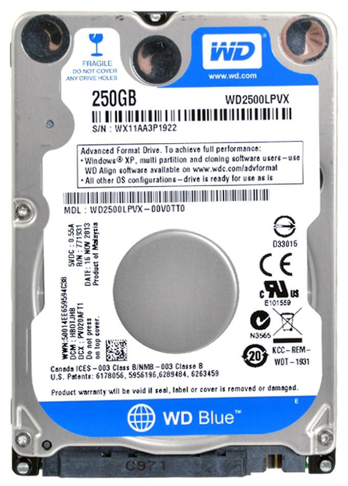 2aca95fe45142be6008123b345623ade__71644.1698706136.jpg WD2500LPVX | Western Digital | Blue 250Gb 5400Rpm Sata 6Gbps 8Mb Cache 2.5-Inch Internal Hard Drive - Image 1