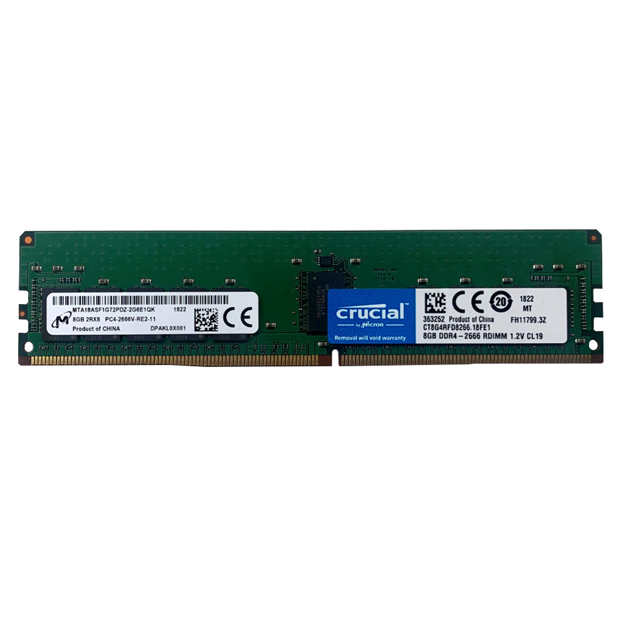 3594853__19366.1729025243__14584.1746472012.jpg MTA18ASF1G72PDZ-2G6E1QK | Micron Technology | 8GB PC4-2666V-R 2Rx8 ECC Reg RDIMM RAM Memory Module - Image 1