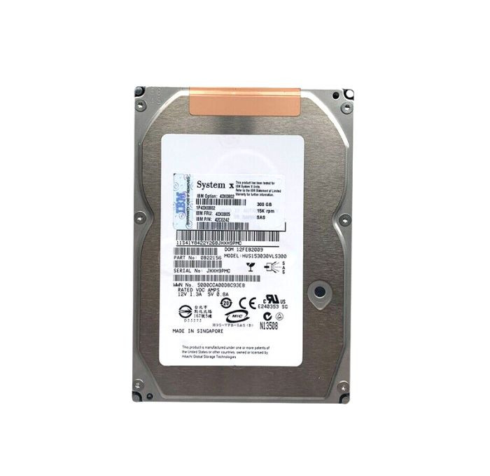43x0802-o_qetmaruvp6ltoxo6__78173.1696345298-1.jpg 43X0802 | IBM | 300GB 15000RPM SERIAL ATTACHED SCSI (SAS) 3.5-INCH HOT SWAPABLE HARD DRIVE - Image 1