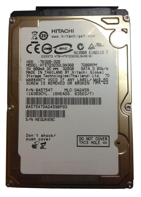 572efd51353193e3ba6d5e40547e1f18__30450.1698707468.jpg HTS723232L9A360 | Hitachi | Travelstar 7K320 320Gb 7200Rpm Sata 3Gbps 16Mb Cache 2.5-Inch Internal Hard Drive - Image 1
