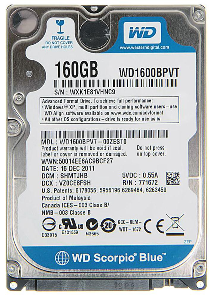 5bb313b9cf64e93a5783ff2a1fd5fff0__83003.1698705972.jpg WD1600BPVT | Western Digital | Scorpio Blue 160Gb 5400Rpm Sata 3Gbps 8Mb Cache 2.5-Inch Internal Hard Drive - Image 1