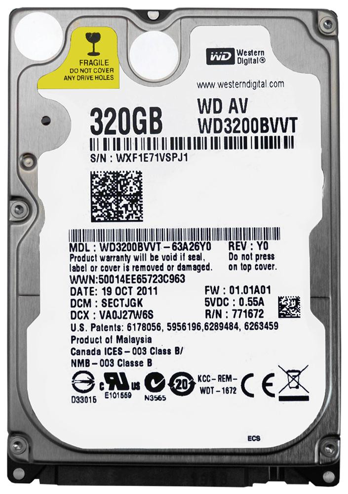 6a4b5233b95c49bad36a44f86ac4a3f9__58773.1698703953.jpg WD3200BVVT | Western Digital | Av 320Gb 5400Rpm Sata 3Gbps 8Mb Cache 2.5-Inch Internal Hard Drive - Image 1