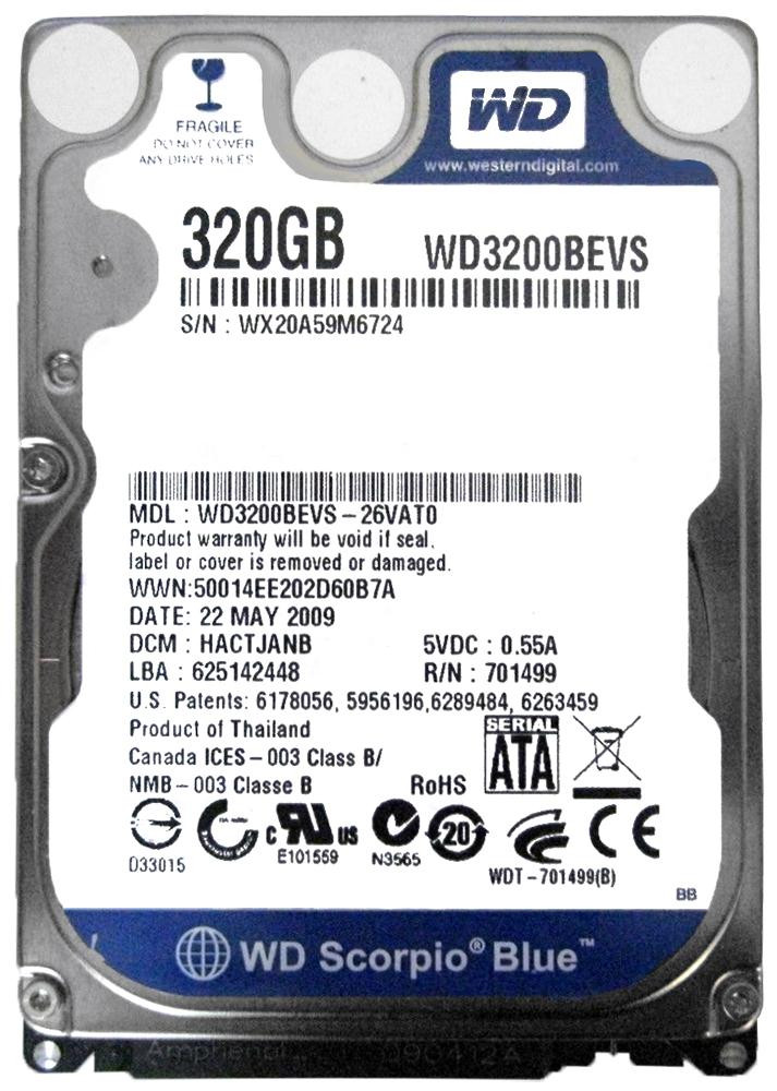 7b60b61efc81d97d7b9fe165051f777a__76841.1698704745.jpg WD3200BEVS | Western Digital | Scorpio Blue 320Gb 5400Rpm Sata 3Gbps 8Mb Cache 2.5-Inch Internal Hard Drive - Image 1