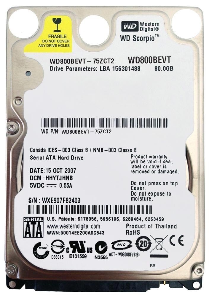 8afd1248f1062d3ce414a03373efee1d__62170.1698702632.jpg WD800BEVT | Western Digital | Scorpio Blue 80Gb 5400Rpm Sata 3Gbps 8Mb Cache 2.5-Inch Internal Hard Drive - Image 1