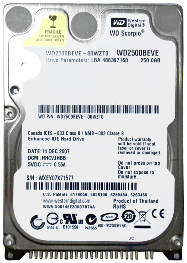 955fb26d24782ca542c0f1841de571c6__72312.1698707998.jpg WD2500BEVE | Western Digital | Scorpio Blue 250Gb 5400Rpm Ata-100 8Mb Cache 2.5-Inch Internal Hard Drive - Image 1
