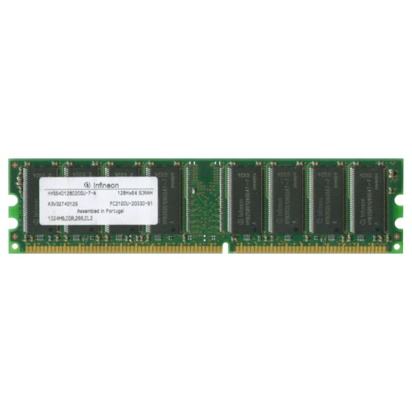 HYS64D128020GU-7-A__93088.1707322961-1.jpg HYS64D128020GU-7-A | Infineon Technologies | 1GB DDR-266MHz PC2100 non-ECC Unbuffered CL2.5 184-Pin DIMM Memory Module - Image 1