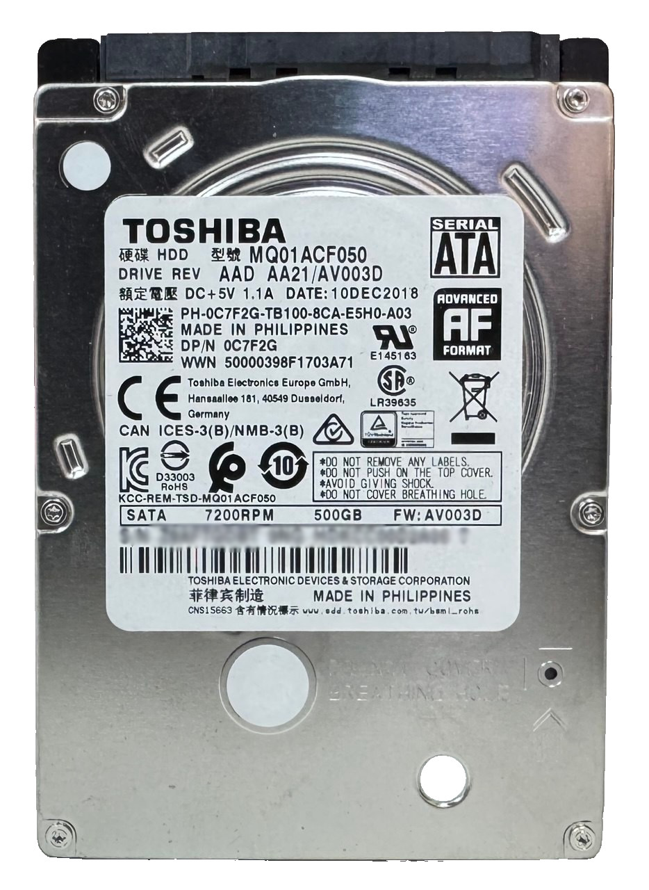 MQ01ACF050__46327.1754506313.png MQ01ACF050 | TOSHIBA | Mobile Thin 500Gb 7200Rpm Sata 6Gbps 16Mb Cache (512E) 2.5-Inch Internal Hard Drive - Image 1