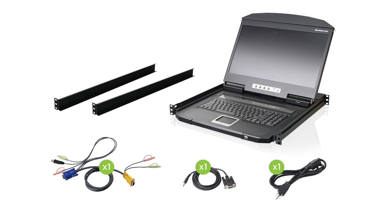 WpQV4m0_F0S67rQo62k-KA.c-r__31111.1708121124-1.jpg GCL1900W | iogear | rack console 18.5" 1366 x 768 pixels Metal, Plastic Black - Image 1