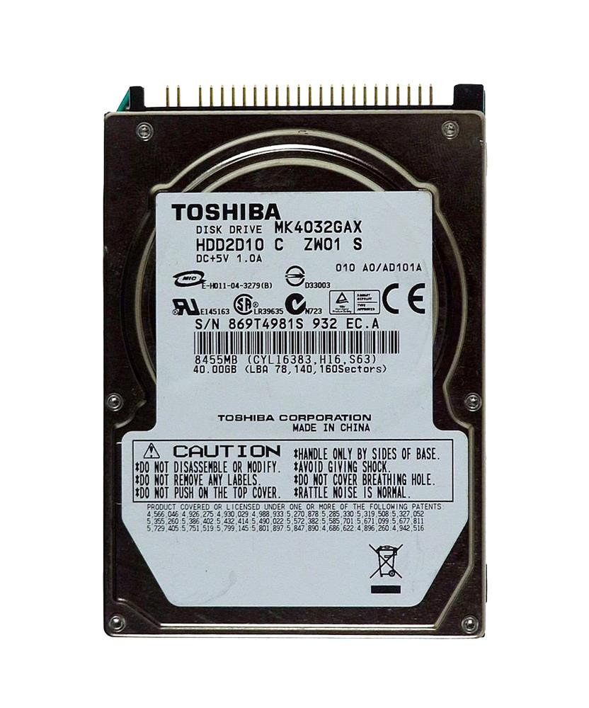 bcbc2dd5be66244cee30035c83d87b69__75661.1698704702.jpg MK4032GAX | Toshiba | 40Gb 5400Rpm Ata-100 8Mb Cache 2.5-Inch Internal Hard Drive - Image 1