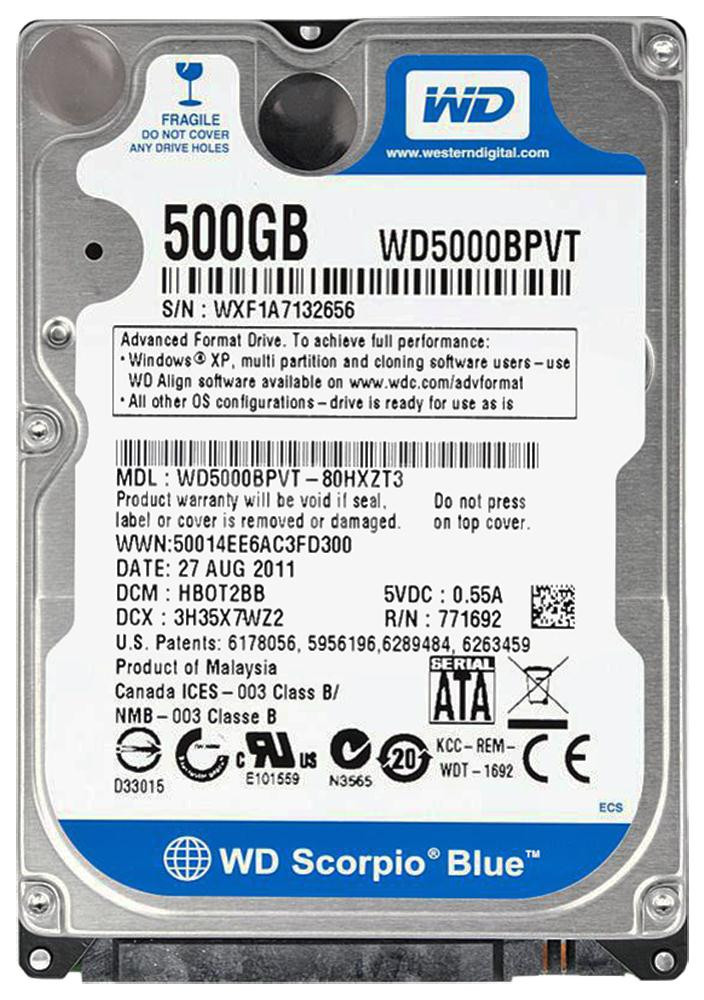 c3ccbf0e77806bdfca46fdfba797f951__17559.1698708972.jpg WD5000BPVT | Western Digital | Scorpio Blue 500Gb 5400Rpm Sata 3Gbps 8Mb Cache 2.5-Inch Internal Hard Drive - Image 1