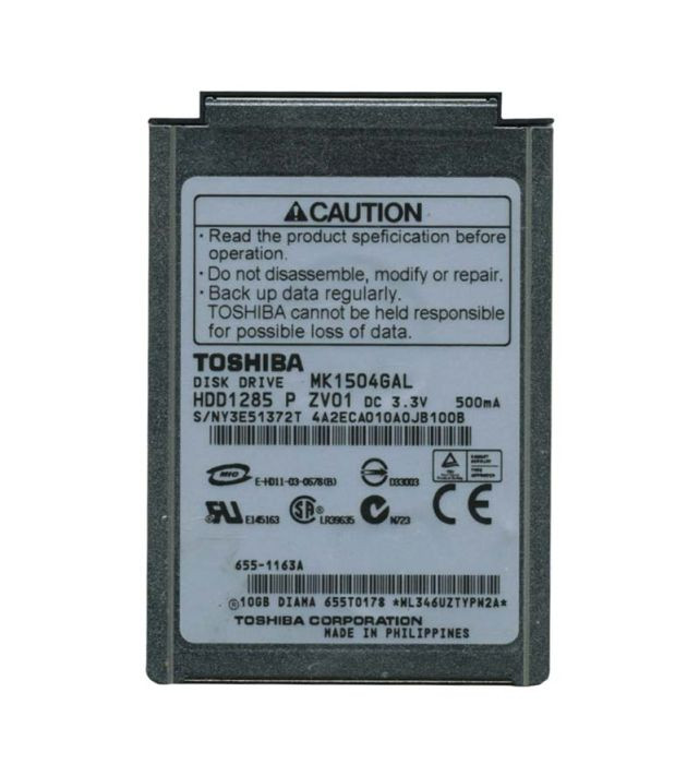 hdd1285-o_dh5trni9prrwewnz__34371.1696345522.jpg HDD1285 | TOSHIBA | MK1504GAL 15 GB 1.8 INTERNAL HARD DRIVE IDE ULTRA ATA/100 (ATA-6) 4200 RPM 512 KB BUFFER - Image 1