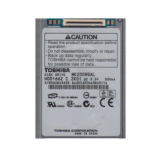 hdd1662-o_enz15jr1zmqf8dvo__91594.1696345522.jpg HDD1662 | TOSHIBA | 20GB 4200RPM 2MB CACHE 1.8-INCH 5MM IDE/ATA-100 ZIF CONNECTOR LAPTOP HARD DRIVE - Image 1