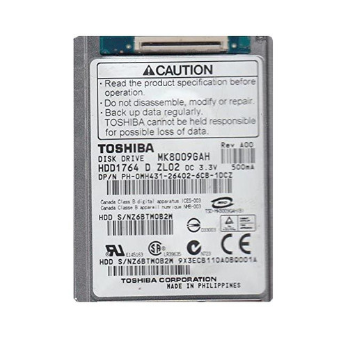 hdd1764d-o_ub6hbuqf9sdplneq__86354.1696346077.jpg HDD1764D | TOSHIBA | 80GB 4200RPM IDE ULTRA ATA/100 (ATA-6) 2MB CACHE 1.8-INCH HARD DRIVE - Image 1