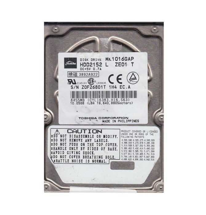 hdd2152-o_mxkae5wfxrs4czck__65070.1696345523.jpg HDD2152 | TOSHIBA | MK1016GAP 10 GB 2.5 INTERNAL HARD DRIVE IDE ULTRA ATA/66 (ATA-5) 4200 RPM 1 MB BUFFER - Image 1
