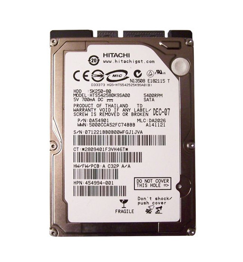 hts542580k9sa00-o_zrby243nf8mzwsfg__88729.1696345854.jpg HTS542580K9SA00 | HITACHI | 80GB 5400RPM SATA 1.5GB/S 8MB CACHE 7-PIN 2.5-INCH HARD DRIVE - Image 1