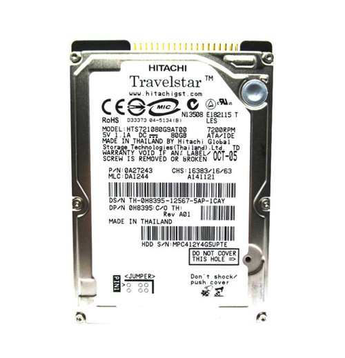 hts721080g9at00-o_hr0f70z2uc8qrhlt__75601.1696345949.jpg HTS721080G9AT00 | HITACHI | Travelstar 7K100 Series 80Gb 7200Rpm Ide Ultra Ata/100 (Ata-6) 8Mb Cache 512E 2.5-Inch Hard Drive - Image 1