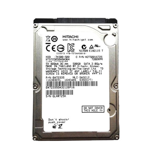 hts725050a9a364-o_e2pctqzb3xspclzx__88882.1696345973.jpg HTS725050A9A364 | HITACHI | TRAVELSTAR 7K500 SERIES 500GB 7200RPM SATA 3GB/S 16MB CACHE 512E 2.5-INCH HARD DRIVE - Image 1