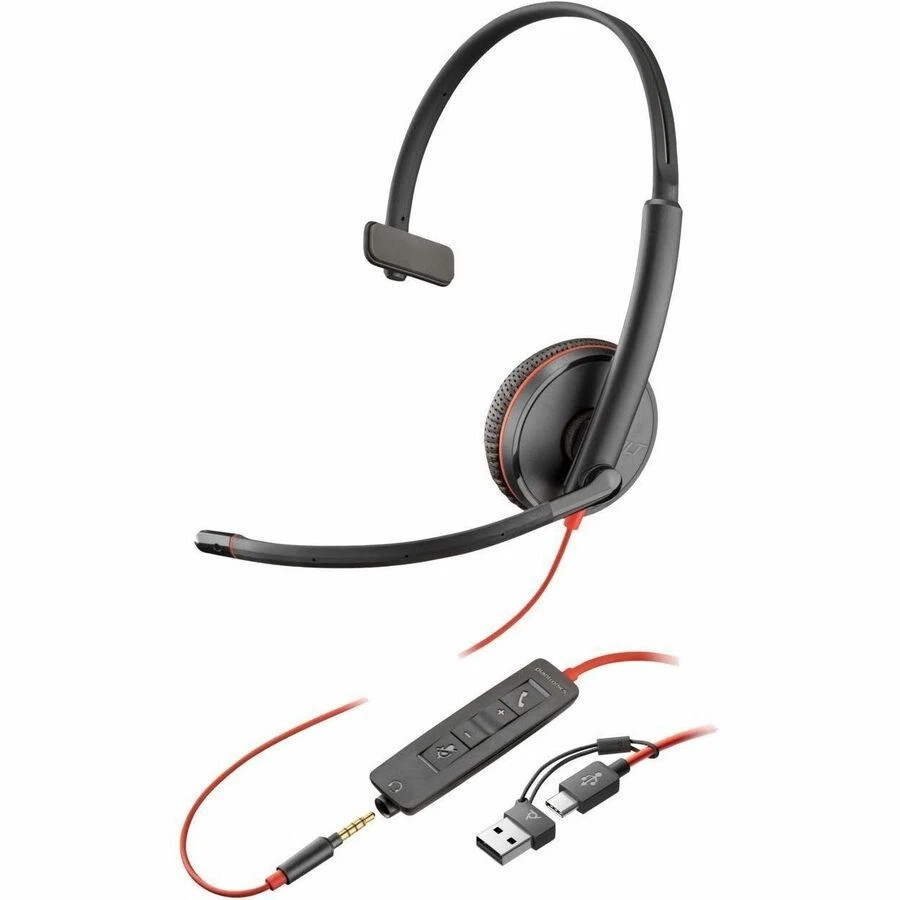 s-l1600__32380.1772478072-1.jpg 8X227A6 | Poly | Blackwire 3215 Monaural Wired Headset 3.5mm Plug + USB-C/A Adapter - Image 1