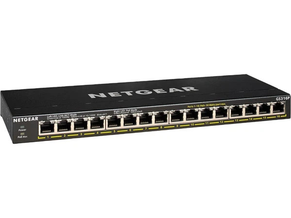 s-l600__83502.1772478631.jpg GS316P100NAS | Netgear | 16-Port Gigabit Ethernet Unmanaged PoE+ Switch - Image 1