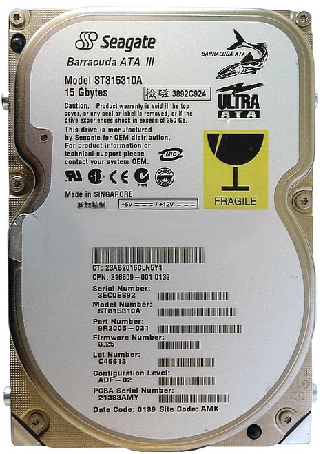 st315310a__30031.1694783155.jpg ST315310A | Seagate | BarraCuda 15.30GB 7200RPM IDE Ultra ATA-100 2MB Cache 3.5-inch Hard Drive - Image 1