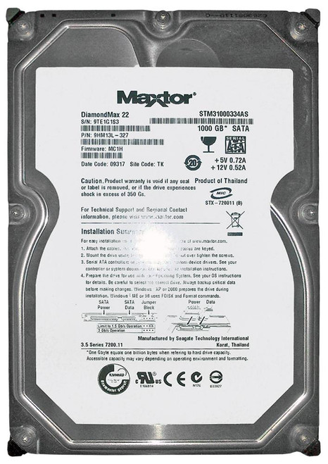stm31000334as__66686.1694783655.jpg STM31000334AS | Seagate | 1TB 7200RPM SATA 3GB/s 3.5-inch Hard Drive - Image 1